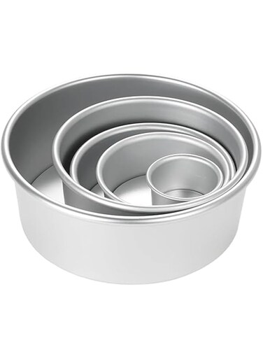 TOMVAES Cake Pan, Aluminum Alloy Round Cake Mould, Chiffon Cake Baking Pan, 5-Piece Set Cake Baking Round Mold, Professional Bakeware with Removable Bottom