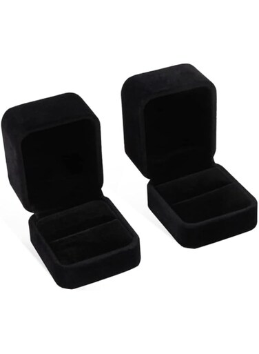 Oasisgalore Set of 2 Unit Classic Velvet Couple Ring Box Earring Jewelry Case Gift Boxes 2.2x1.9x1.6 inch