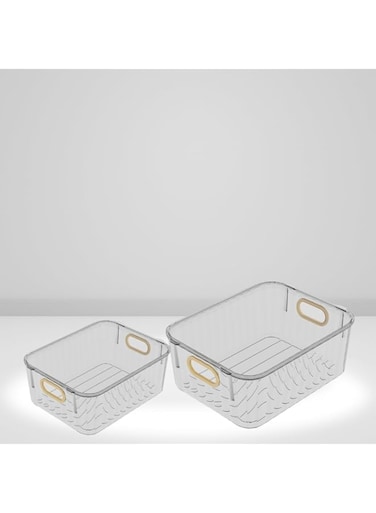 Spark It Home Acrylic Clear Storage Box, Luxury Storage Organizer for Cabinet, Kitchen, Bedroom, living Room, Office, Bathroom With Thickened Gold Handles ( Clear 3 Pack) (Small (12*18*8cm))