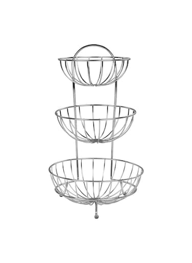 SS Unique Stacked 3 Tier Bowls Fruits Basket, Dining Table &amp; Kitchen Counter Organizer, Modern Fruit Basket Stand (Silver)