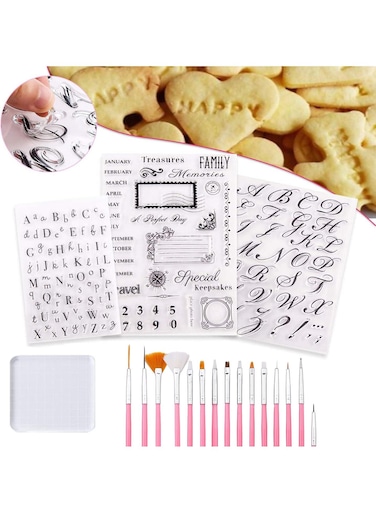 seven 19Pcs Alphabet Cake Stamp Tool Set - DIY Cookie Cutter Fondant Moulds for Handmade English Letters, Numbers, and Symbols - Baking Tools for Fondant, Biscuits, and Cakes