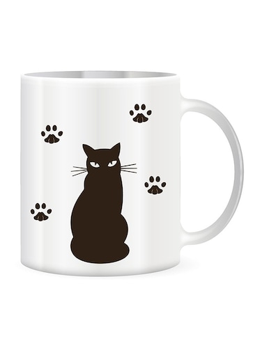 Black Cat Design Ceramic Coffe Mug White/Brown