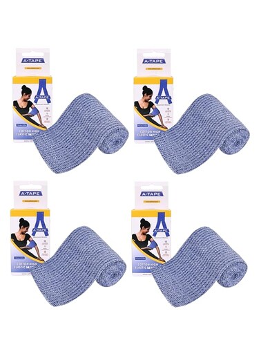 A-TAPE Cotton High Elastic Crepe Bandage Wrap &ndash; 4 Pack Premium Compression Bandage Rolls + 2 Extra Clips   Elastic Bandage for Wrist, Calf, Ankle &amp; Foot (3 Inch x 5 Feet)