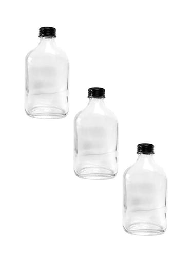 3-Piece Glass Juice Bottle Clear/Black 3x250ml