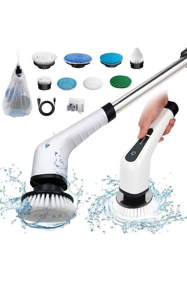 Electric Spin Scrubber, Cordless Power Bathroom Scrubber with 8 Replaceable Brush Heads, Adju
