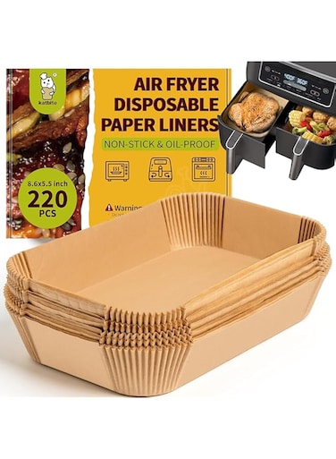 katbite 220PCS DZ201 Air Fryer Liners, 8.6x5.5'' Rectangle Air Fryer Liners Disposable for Dual Air Fryer, Oil-Proof Air Fryer Parchment Paper Liners for Air Fryer Basket for Foodi DZ401, FG551