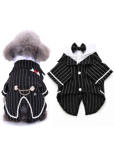 Gentleman Dog Shirt Puppy Pet Small Dog Clothes,Pet Suit Bow Tie Costume, Cat Wedding Shirt Formal Tuxedo with Black Tie, Dog Prince Wedding Bow Tie Suit (Black, S)