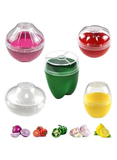 Khazna Fruit and Vegetable Storage Containers for Fridge 5 Pieces, Onion Holder Storage Avocado Green Pepper Tomato and Onion Keeper/Saver/Holder, Refrigerator Vegetable Crisper