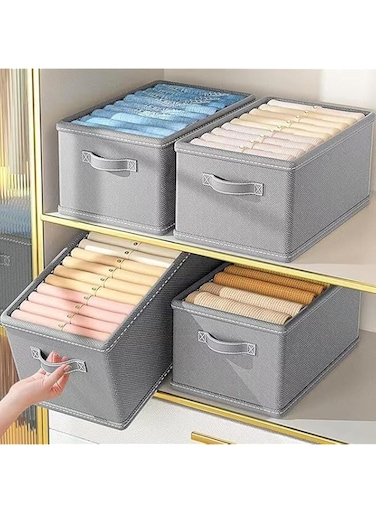 9 Grids Wardrobe Clothes Organizer, Foldable Jeans Organizer for Closet, Washable Closet Dividers and Storage with Built-in PP Board and Handle, Divided Clothing Storage Boxes (Grey)