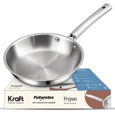 follow your imagination Futuretec Triply Stainless Steel Cookware Frypan - 1.6 Litre, 22 Cm / 2.5 Mm Thick/Skillet Fry Pan For Dosa, Omelette, Chilla/Induction, Gas Base / 5 Year Warranty