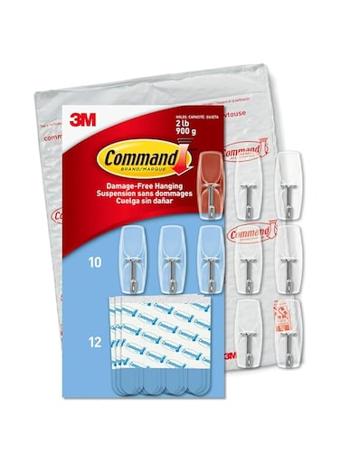 Command Medium Wire Toggle Hooks, Damage Free Hanging Wall Hooks with Adhesive Strips, No Tools Wall Hooks for Hanging Christmas Decorations, 10 Clear Hooks and 12 Command Strips