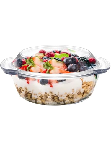 Foyofly Glass Casserole Baking Dish with Handles Soup Bowl with Lid Oven Round Bowl Small Glass Bowl for Cooking, Baking, Glassware Cookware Mixing Serving Bowl Covered Bowls, Oven, Stove Safe (1.5l)
