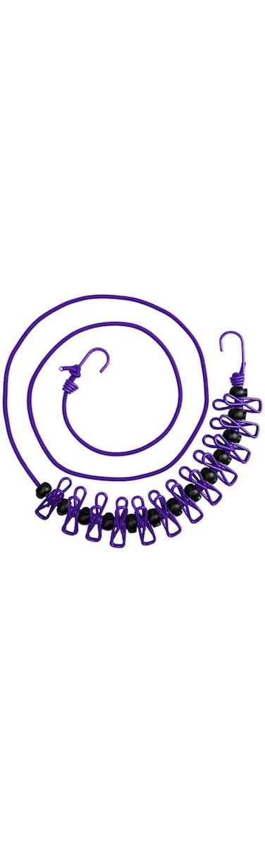 M&amp;J Portable Travel Elastic Clothesline, Adjustable Laundry Clothesline, Windproof Positioning Buckle Clothes Line Rope With 12pcs Clothespins for Outdoor Indoor Use - Purple