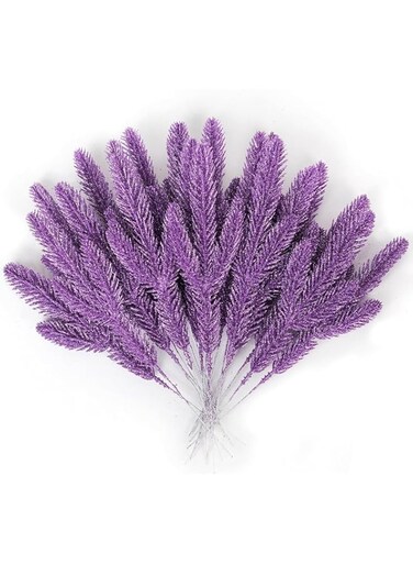NimbusNote 20 PCS Artificial Pine Needles Branches Christmas Glitter Twigs Pine Picks Stems DIY for Christmas Tree Garland Wreath Xmas Decoration and Fireplace Vase Home Indoor Outdoor Decor(Purple)