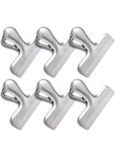Stainless Steel Chip Bag Clips Set, 6 Pack Bag Clips, Heavy Duty Clamp Seal Food, 3 Inch Wide Food Bag Clamp Clips for Air Tight Seal Grips on Coffee, Food &amp; Bread Bags, Office Kitchen Home Usage