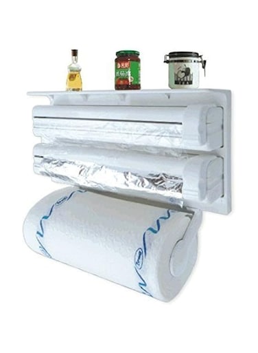 by Misbah 3 in 1 Plastic Kitchen Triple Paper Dispenser and Holder for Foil, Cling Wrap (Standard Size, White)