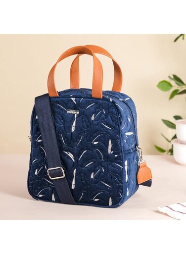 Nestasia Velvet Insulated Lunch Bag For Office Women &amp; Men   Quilted &amp; Embroidered Design With Adapt