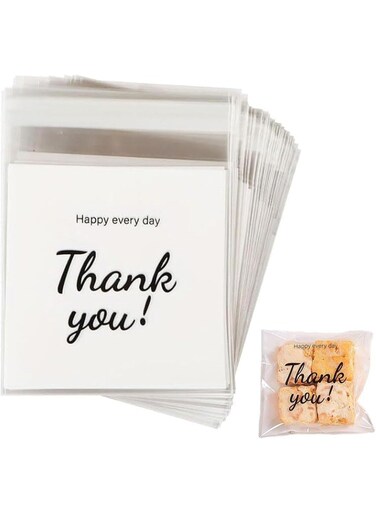 200PCS Self Adhesive Thank You Cookie Bags, Self Sealing Cellophane Bags, Resealable Cellophane Bag, Individual Treat Bags for Packaging, Party Favor, Bake Sale, Gift Giving