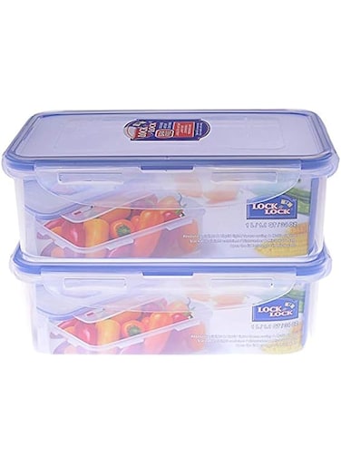 LocknLock Classic Rectangular Containers, Set of 2 Piece, 1 Liter HPL817SA2, Clear/Blue