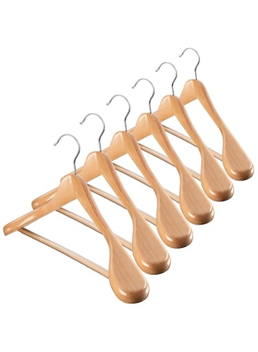 ZOBER High-Grade Wide Shoulder Non Slip Smooth Finish Solid Wood 360&deg; Swivel Hanger - Pack of 6