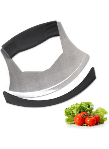 Salad Chopper Mezzaluna Knife with Protective Cover and Anti-Slip Handle Stainless Steel Chopper Vegetable Cutter Onion Chopper Mincing Knife Pizza Cutter