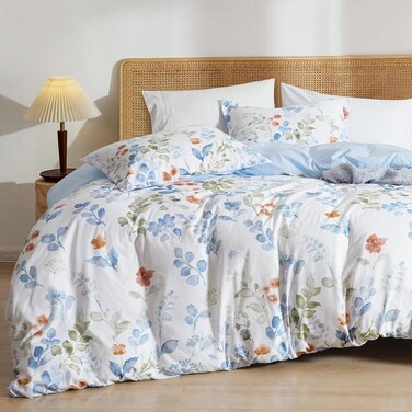 Ultra Soft Paisley Duvet Cover King Size, Printed Bedding Set 3 Pieces, Comfy Farmhouse Pattern Duvet Cover Set with 2 Pillow Shams, Zipper Closure and 8 Ties, 104"x90", White &amp; Blue