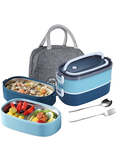 Stainless Steel Bento Lunch Box,1400ML 2 Layer Meal Lunch Container Snack Box With Bag for Kids School and Adults - Leakproof - BPA Free