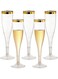 NALACAL 6 Pack Gold Glitter Plastic Champagne Flutes, 6.5 OZ Clear Tumblers, Premium Disposable Cups for Weddings and Elegant Events