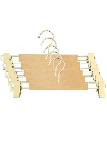 Pack of 5 Non-Slip Seamless Multi-Function Belt Clip Solid Wood Imitation Gold Hook Hanger