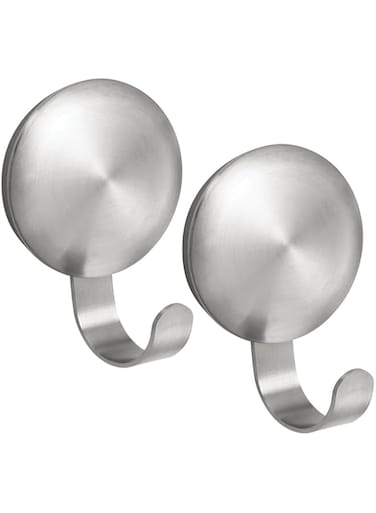 Idesign Affixx Wall Hooks For Wall Hanging, Self Adhesive Hooks, Stainless Steel, Brushed, Medium-Sized, Set Of 2