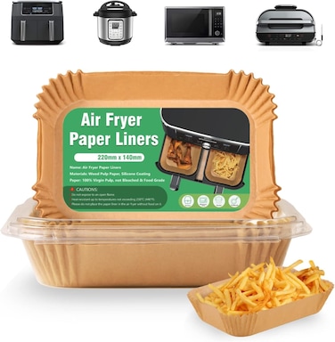 50-Piece Air Fryer Disposable Paper Liners, Rectangular Food-Grade Parchment, 21.8 x 14 cm - Brown