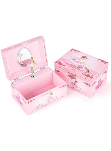 TERRIFI Girl's Musical Jewelry Storage Box, Storage Box with Spinning Ballerina Theme, Music Box for Little Girls Daughter Granddaughter, Birthday Anniversary, Swan Lake Tune (Pink) (Style A)