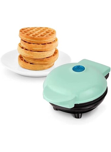 Calconox Mini Maker for Individual Waffles, Hash Browns, Keto Chaffles with Easy to Clean, Non-Stick Surfaces, 4 Inch, Aqua