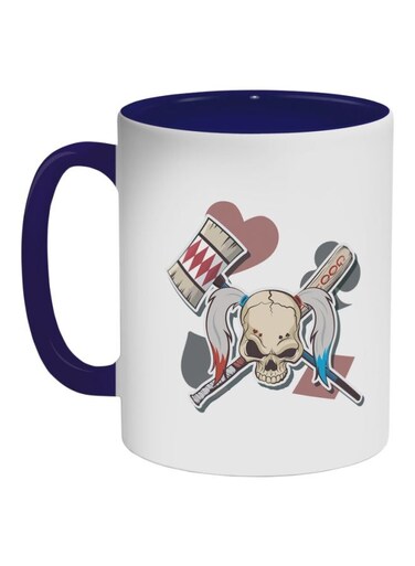 Harley Quinn Skull Printed Printed Ceramic Coffee Mug Dark Blue/White/Beige 325ml