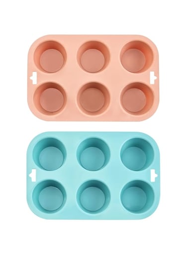 KASTWAVE Versatile Non-Stick Silicone Air Fryer Egg Pan Set - 2 Pcs, 6 Cavities for Baking Cupcakes, Eggs, Burgers &amp; Desserts, Reusable &amp; Easy to Clean
