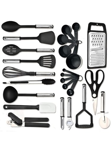 Exrp 25pc Kitchen Utensils Set - Nylon &amp; Stainless Steel Cooking Utensils Set - Non-Stick Kitchen Utensils with Spatula - Kitchen Gadgets Cookware Set - Kitchen Tools Set
