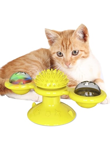 Cdipesp Windmill Cat Toy, Interactive Cat Toys Kitten Turntable Massage Toy (Yellow)