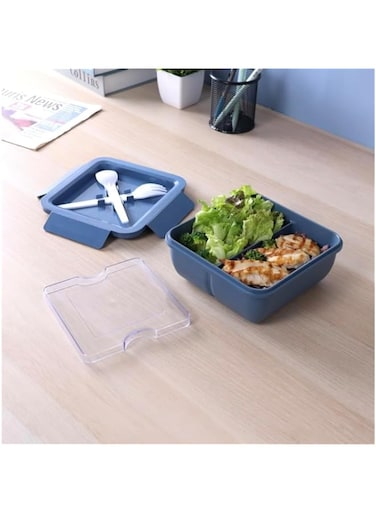 Cleany Genie Super Lock Square Wheat Straw Lunch Box With 2 Compartments 1000ml, Food Storage Container With Spoon and Fork