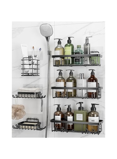 Shower Caddy 6 Pack, Rustproof Stainless Steel Shower Shelves for Bathroom Organizers and Storage, Adhesive No Drilling Durable Bath Accessories with Large Capacity for Home &amp; Kitchen Decor