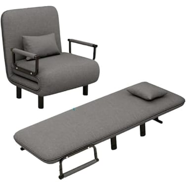 Convertible Folding Sofa Bed Chair with 5-Level Adjustable Backrest, Linen Fabric &amp; Pillow, Grey