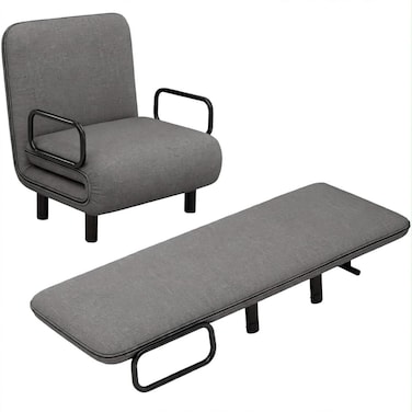 Convertible Folding Sofa Bed Chair with 5-Level Adjustable Backrest, Linen Fabric , Grey
