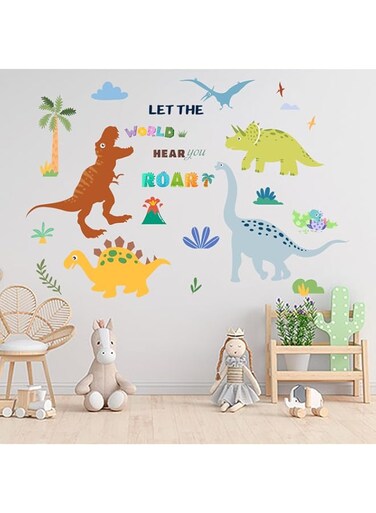 Amimagen Dinosaur Wall Stickers - Dino Palm Tree Wall Decals - Nursery Kids Baby Girls Boys Room Daycare Kindergarten Playroom Classroom Wall Decor