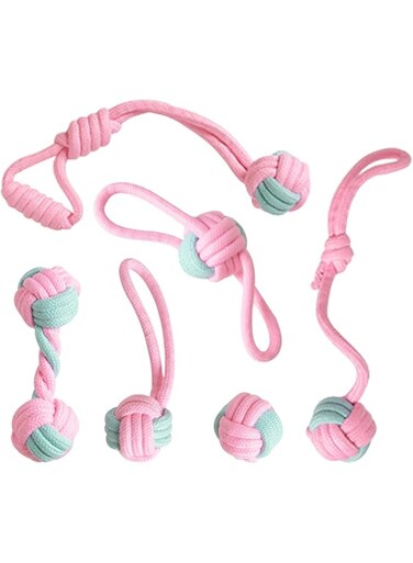 YHRY 6 Pack Small Dog Rope Toys for Aggressive Chewers, Puppy Teething Toys, Durable Doy Chew Toys for Training, Entertaining and Boredom, Pink Interactive Tug of War Rope Toys for Puppies, Small Dogs