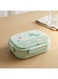 MOBCOS Kids Insulated Stainless Steel Bento Lunch Box with 4 Compartments, Leakproof Lid, Sauce Container &amp; Spoon, Cute Dinosaur Design, Mint Green