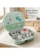MOBCOS Kids Insulated Stainless Steel Bento Lunch Box with 4 Compartments, Leakproof Lid, Sauce Container &amp; Spoon, Cute Dinosaur Design, Mint Green