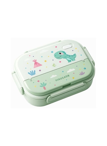 MOBCOS Kids Insulated Stainless Steel Bento Lunch Box with 4 Compartments, Leakproof Lid, Sauce Container &amp; Spoon, Cute Dinosaur Design, Mint Green