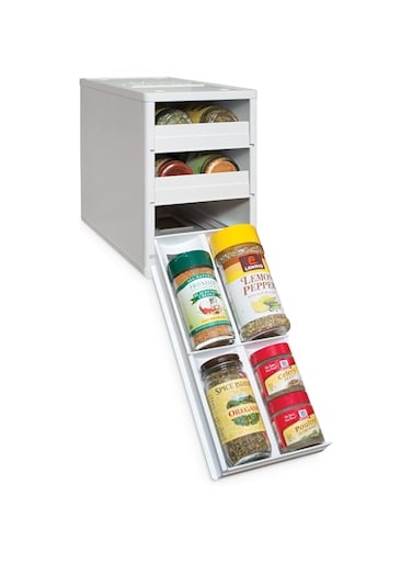 YouCopia SpiceStack Adjustable Spice Rack Organizer, Pull-Down 12-Bottle Seasonings and Spices Holder for Kitchen Cabinet and Pantry Organization, White