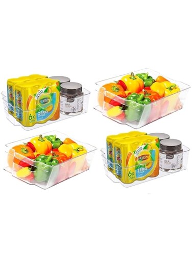 Delopik Refrigerator Organizer Storage - BPA Free Stackable Plastic Bins For Fridge, Kitchen Cabinet, Pantry Organization and Storage for Fruit, Vegetables, Food, Drinks -FR 43-1 (4, 16 * 32 * 9 cm)