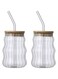 of 2 Stylish Vintage Wave Shaped 17oz Drinking Glasses with Lids &amp; Straws - Ideal for Ice Coffee, Juice &amp; Beverages, Durable Ribbed Glassware