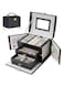 KASTWAVE Portable PU Leather Jewelry Box with 2 Drawers, Lockable Organizer with Built-in Mirror, Compact Makeup Storage for Girls and Women&rsquo;s Gifts